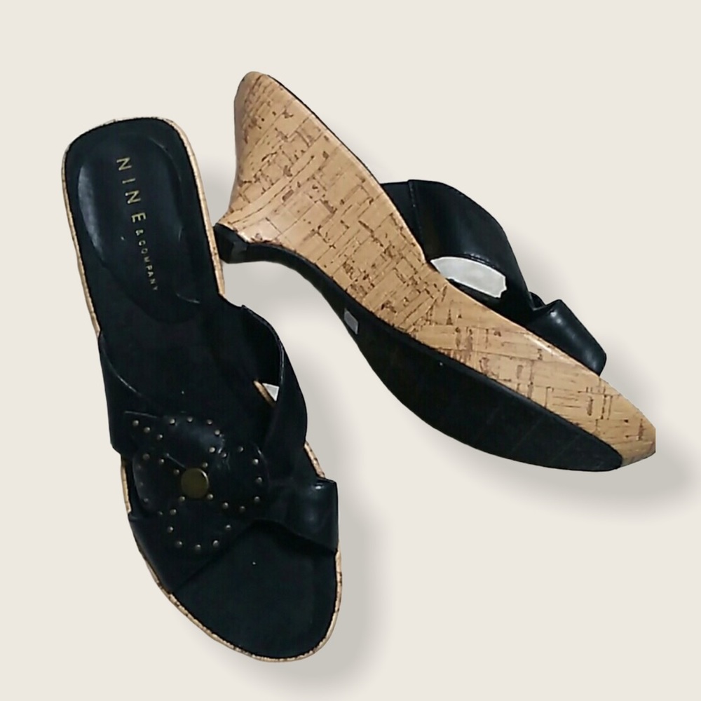 Nine & Company Black Leather Wedge Heels